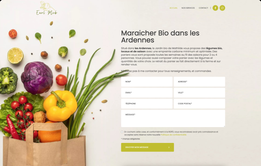 Création et développement du site Internet pour Le Jardin Bio de Mathilde.