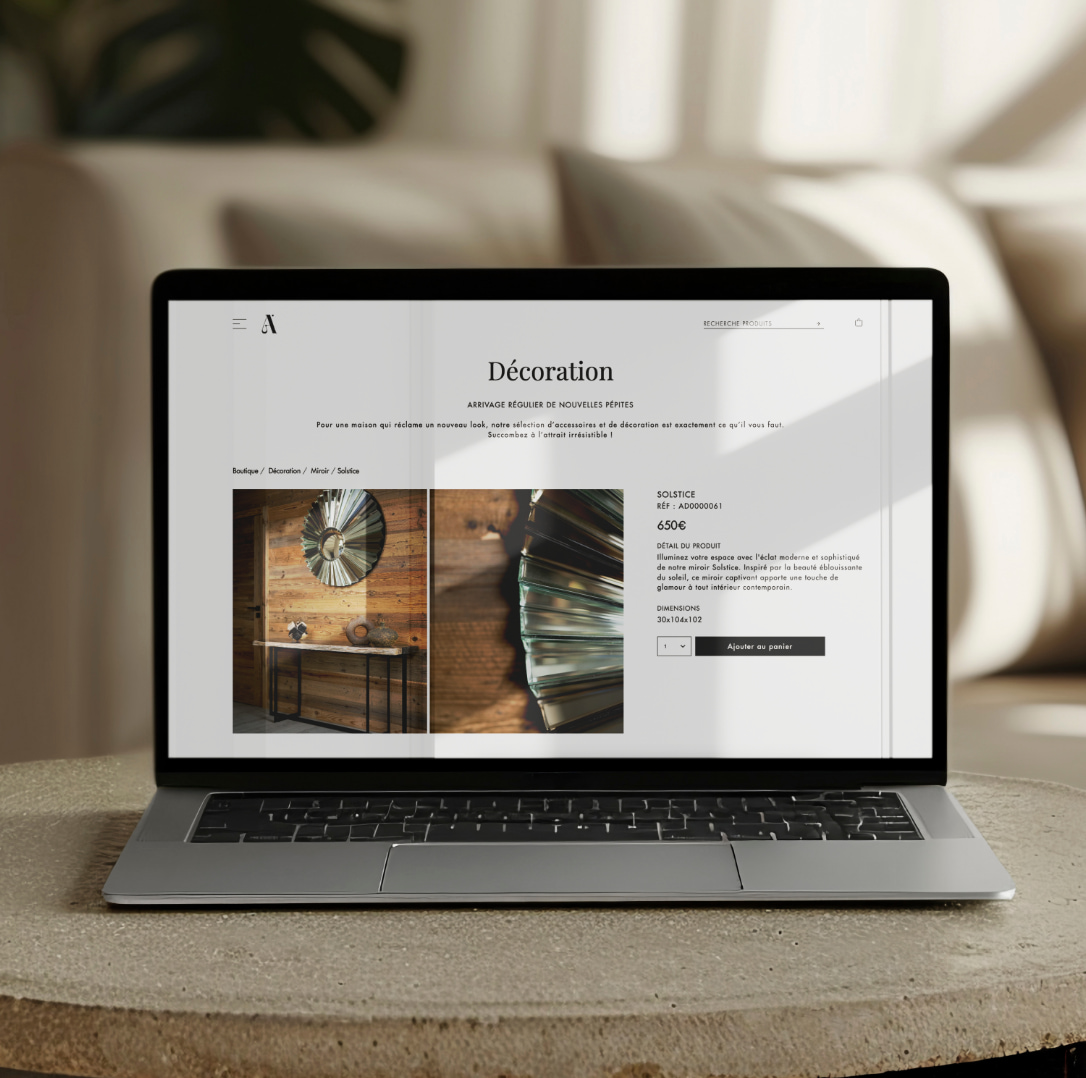 Mise en ligne d'un site internet pour l'entreprise a design vente de meubles et de décoration haut de gamme